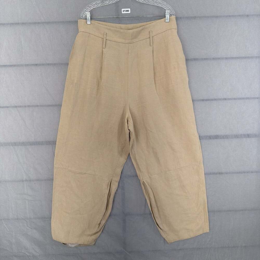 Fabiana Filippi Women's Size 50/XXL Beige Linen Blend Wide Leg Barrel Pants